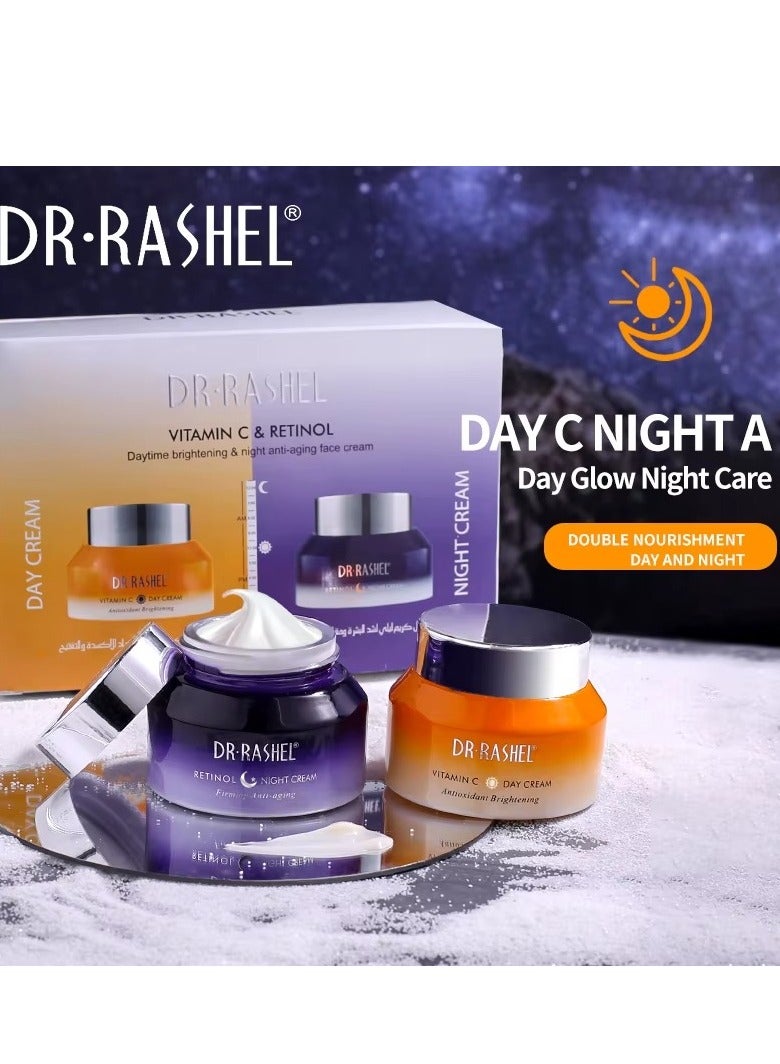 RASHELL Vitamin C Day Cream and Retinol Night Cream Set for Brightening Anti Aging and Moisturizing – 2x50g - Image 4
