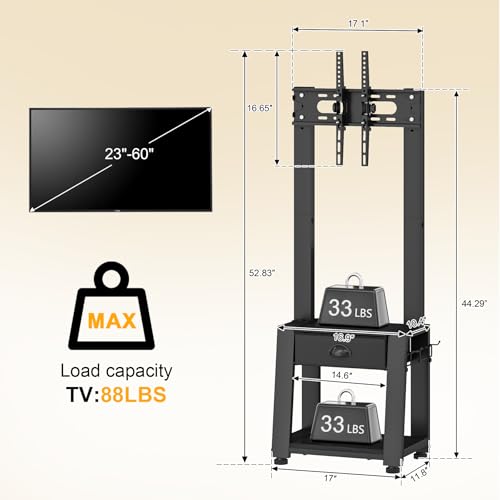 JKsmart Floor TV Stand with 2 Shelves for 23-60 Inch TVs up to 88 lbs, Height Adjustable Tilt TV Mount Stand with Drawer, Space-Saving Corner Design for Bedroom/Living Room, Max VESA 400x400mm - Image 4