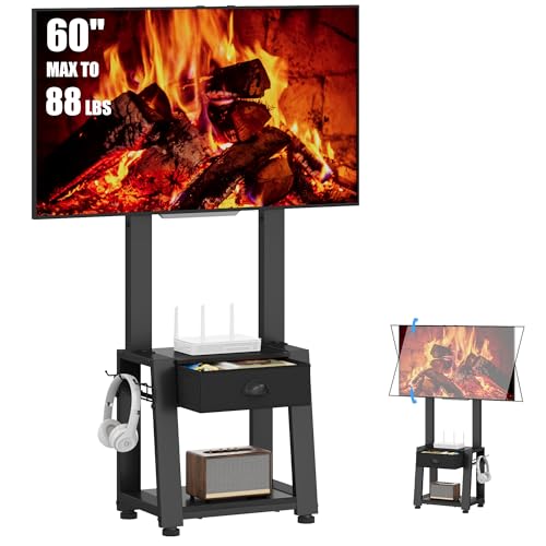 JKsmart Floor TV Stand with 2 Shelves for 23-60 Inch TVs up to 88 lbs, Height Adjustable Tilt TV Mount Stand with Drawer, Space-Saving Corner Design for Bedroom/Living Room, Max VESA 400x400mm - Image 1