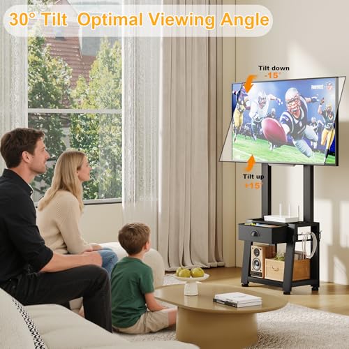 JKsmart Floor TV Stand with 2 Shelves for 23-60 Inch TVs up to 88 lbs, Height Adjustable Tilt TV Mount Stand with Drawer, Space-Saving Corner Design for Bedroom/Living Room, Max VESA 400x400mm - Image 2