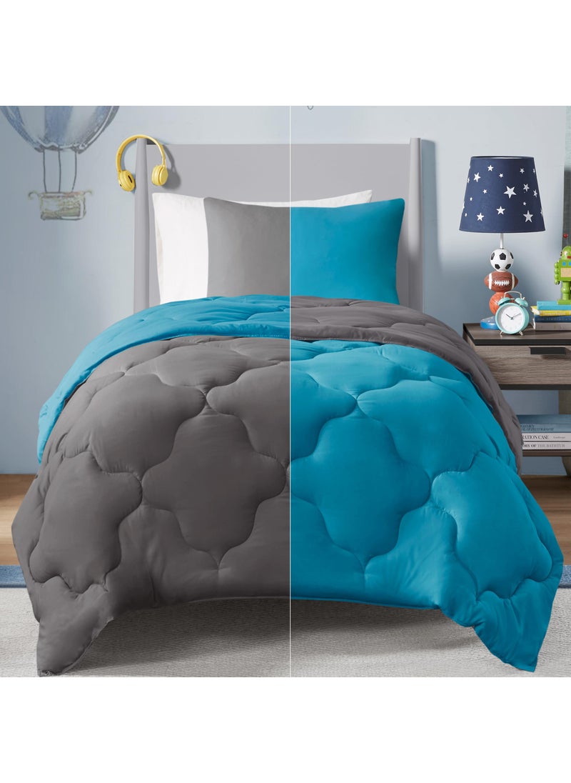 Comfort Spaces Comfort Spaces Vixie Reversible Comforter Set  Trendy Casual Geometric Quilted Cover All Season Down Alternative Cozy Bedding Matching Sham TealCharcoal TwinTwin XL 2 piece 