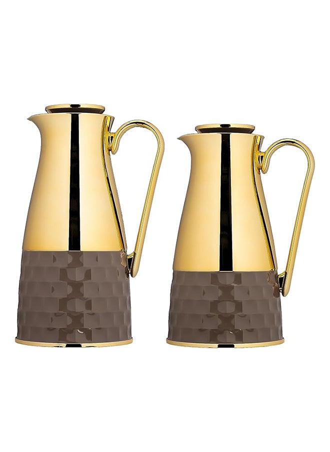 Alsaif Al Saif Waad 2 Pieces Coffee And Tea Vacuum Flask Set, Size: 1.0/0.7 Liter, Color: Brown/ Gold  - Image 1
