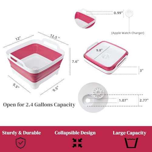 GIMWA Collapsible Wash Basin for Baby Bottles 24 Gallons Portable Dish Basin for RV Camping Sink SpaceSaving Dish Tub For Bottle Washing Viva Magenta - Image 3