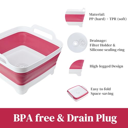 GIMWA Collapsible Wash Basin for Baby Bottles 24 Gallons Portable Dish Basin for RV Camping Sink SpaceSaving Dish Tub For Bottle Washing Viva Magenta - Image 5