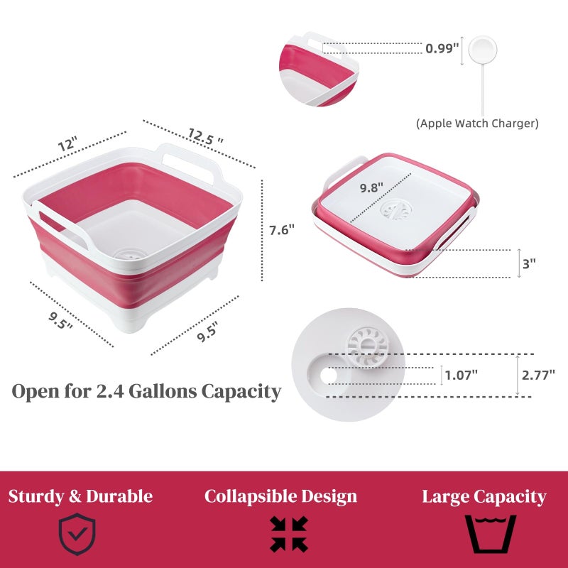 GIMWA Collapsible Wash Basin for Baby Bottles 24 Gallons Portable Dish Basin for RV Camping Sink SpaceSaving Dish Tub For Bottle Washing Viva Magenta - Image 4