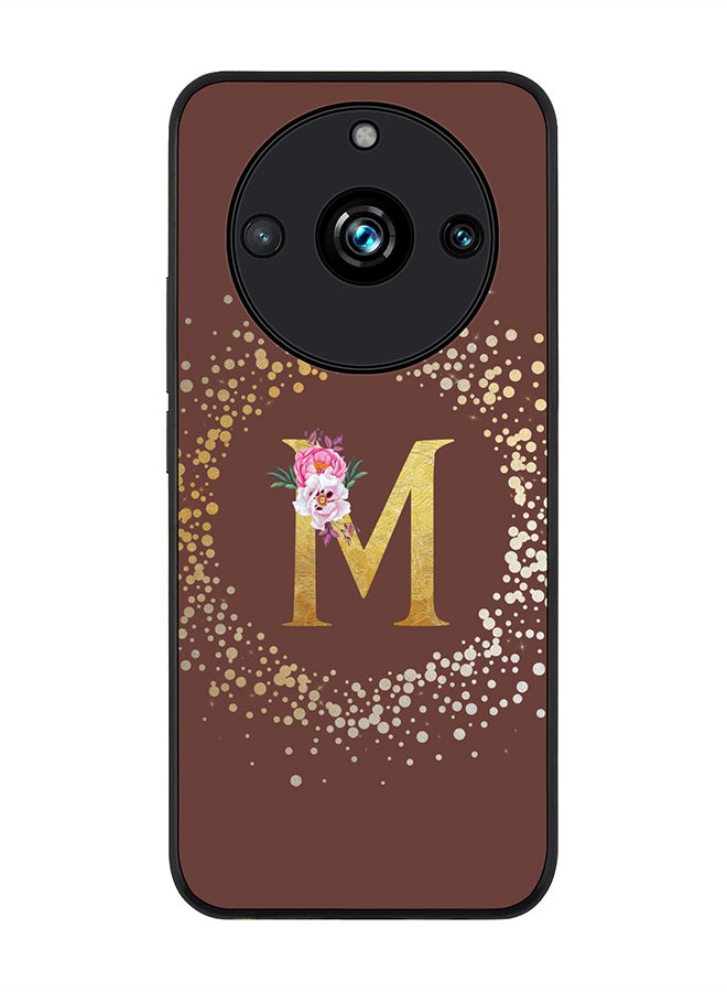 Stylizedd Rugged Black Edge case for Realme 11 Pro/Realme 11 Pro+, Slim fit Phone Case Cover- Custom Monogram Initial Letter Floral Pattern Alphabet - M (Brown) - Image 1