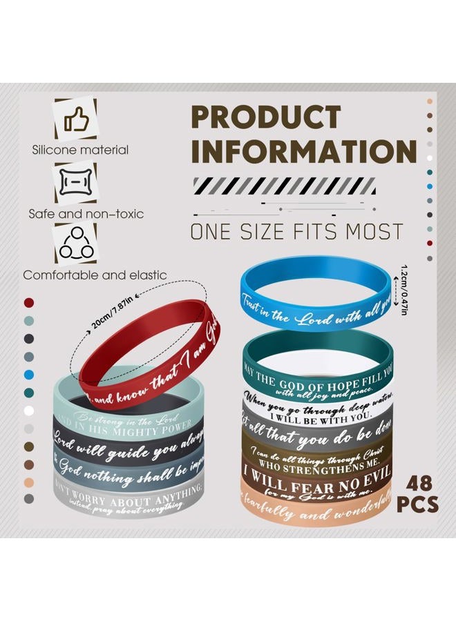 Ecation Bible Verses Bracelets Bulk Scripture Silicone Wristbands Inspirational Motivational Quote Rubber Wristbands Christian Bracelets for Easter Carnival Party Favors(Classic Color,48 Pcs) - Image 2