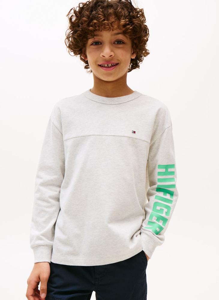 تومي هيلفيغر تيشيرت أطفال بأكمام طويلة وطبعة جرافيك - Image 1