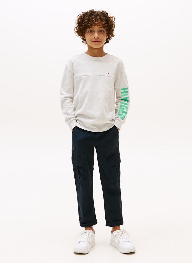 تومي هيلفيغر تيشيرت أطفال بأكمام طويلة وطبعة جرافيك - Image 3