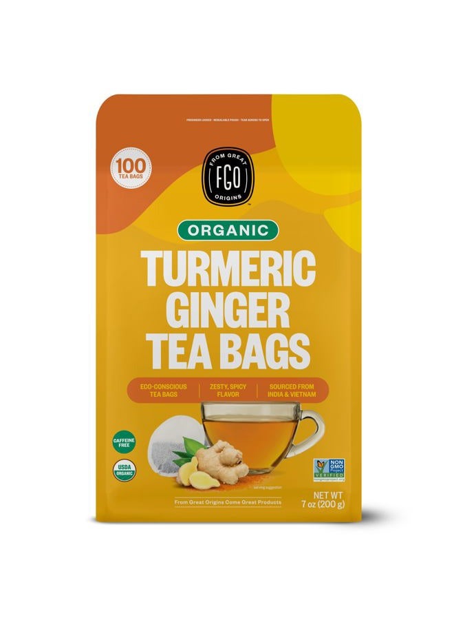 FGO Organic Turmeric and Ginger Tea, Eco-Friendly Tea Bags, 100 Count, Pack May Vary (Pack of 1) - Image 1