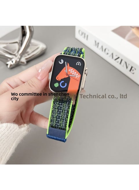 Suitable For Apple Watch Nike Loop Nylon Strap For Apple Watch8/SE/7/6/5/4/3/2/1-Color:38/40/41/ (10th Generation) 42mm Bright Green With Blue