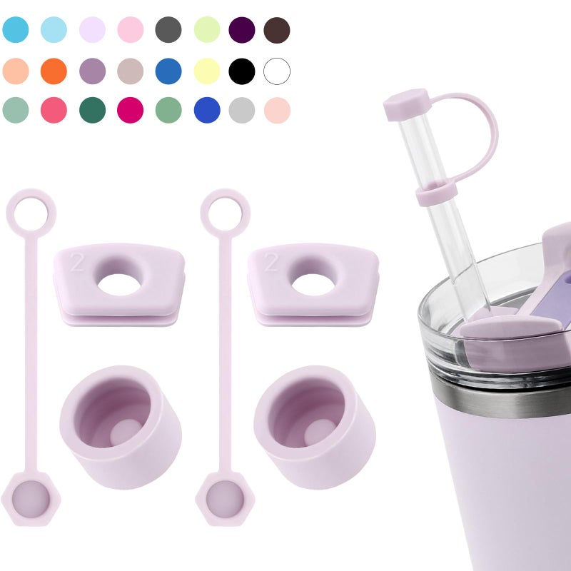 DUNLAGUE Silicone Spill Stopper Set Compatible with Stanley Cup 2.0 30oz & 40oz with Straw Cover (Set of 2  Orchid) - Image 1