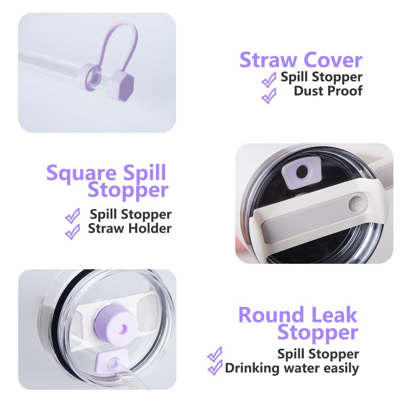 DUNLAGUE Silicone Spill Stopper Set Compatible with Stanley Cup 2.0 30oz & 40oz with Straw Cover (Set of 2  Orchid) - Image 3