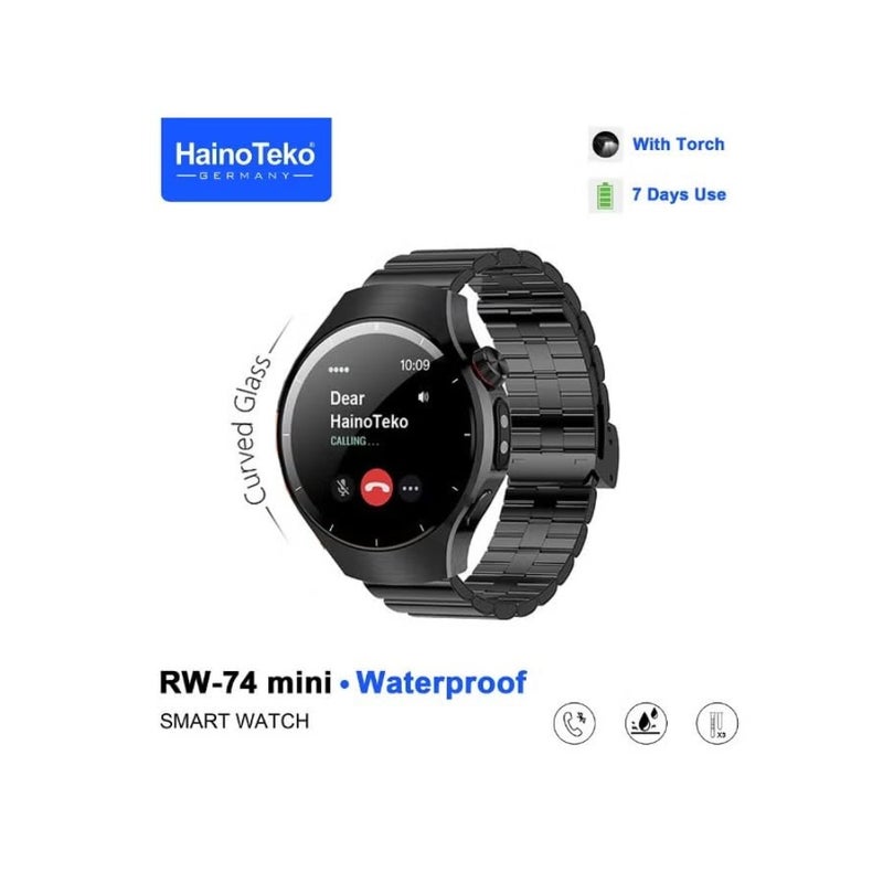 Mini waterproof smart watch for women with curved AMOLED display, Bluetooth calling, 3 interchangeable straps, charging cable, black silicone strap, lightweight design - Image 2