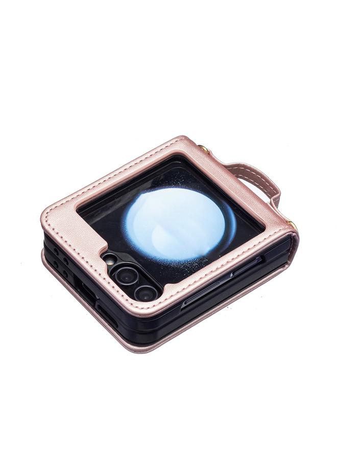 اس-توب جراب هاتف Samsung Galaxy Z Flip5 بتصميم مربع مع حزام كتف من الجلد - Image 3