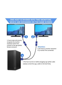 SUNSAR 1ft Full HD 1080P VGA Splitter Cable Dual VGA Monitor Y Cable 1 Male to 2 Female Adapter Converter Video Cable for Screen Duplication  - Image 3