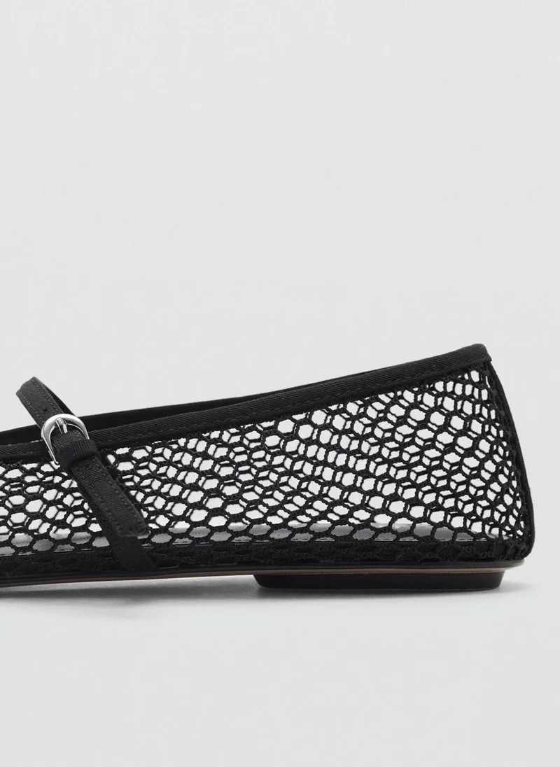MANGO Mesh Ballet Flats With Strap And Buckle