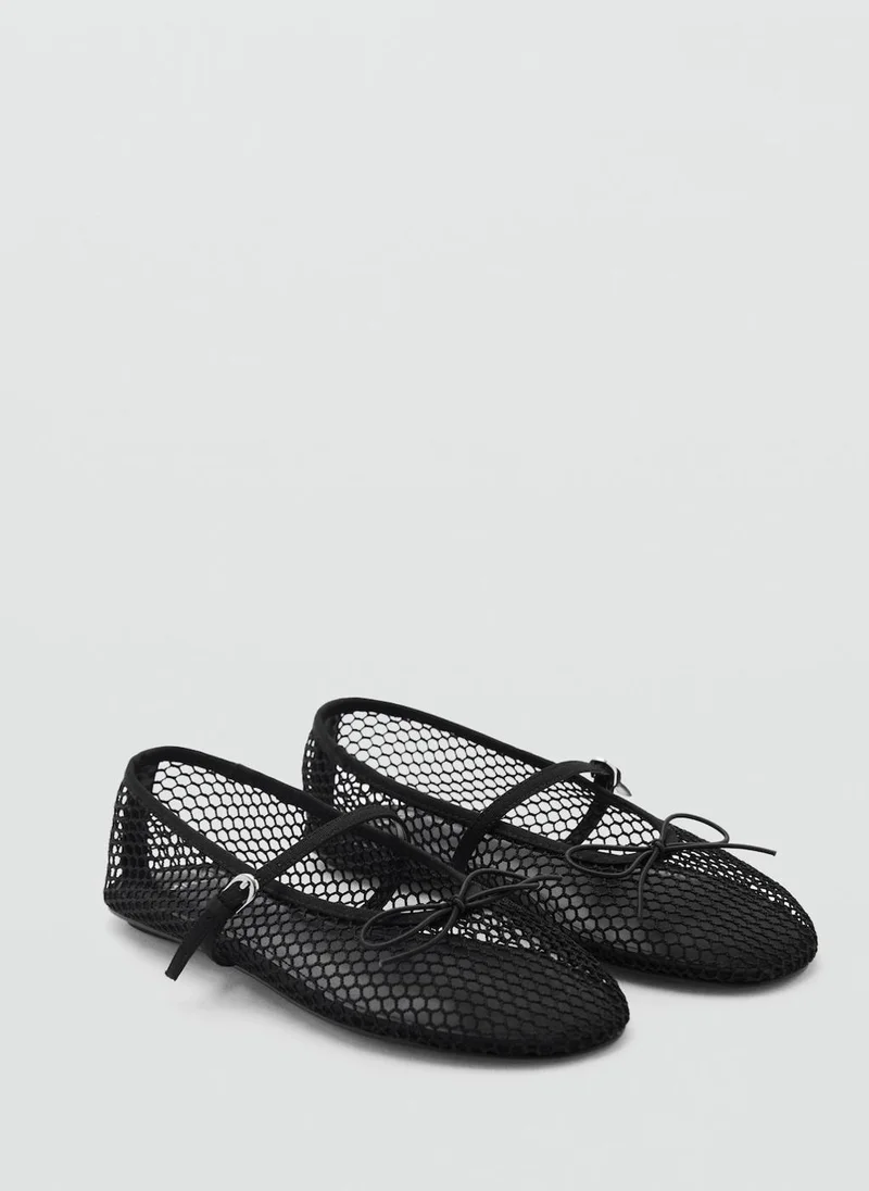 مانجو Mesh Ballet Flats With Strap And Buckle