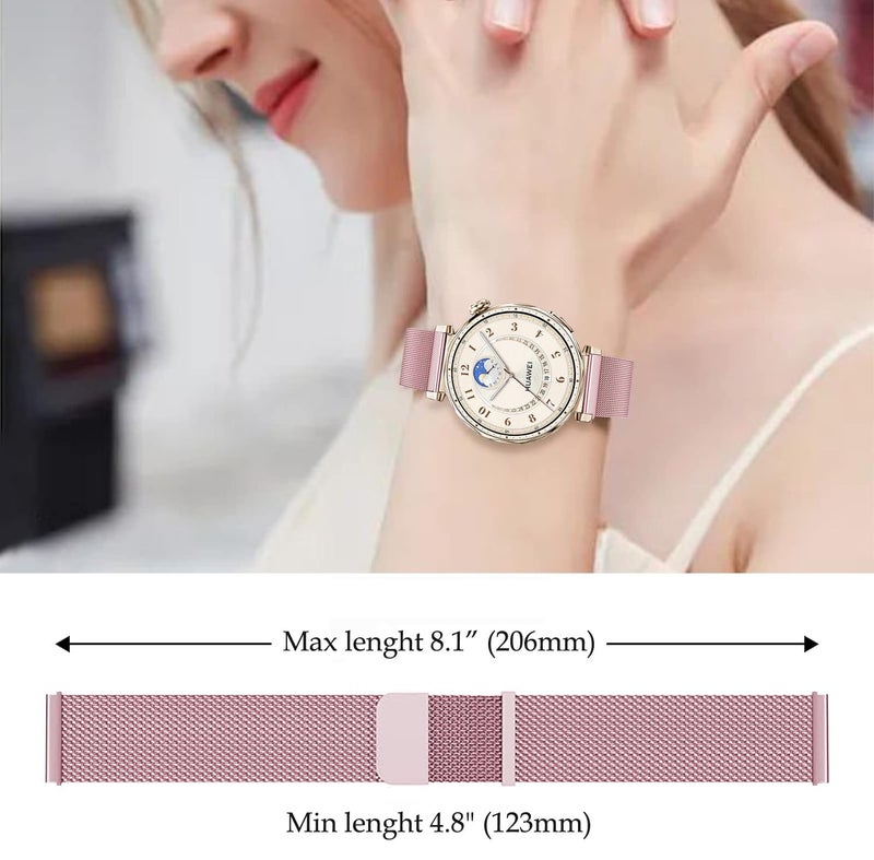 DEALELE Bands Compatible with Huawei Watch GT5 Pro 42mm / GT5 / GT4 41mm / Garmin Venu 3S / Fossil Women's Gen 6, 18mm Stainless steel Metal Milanese Magnetic Mesh Strap for Women Men, Rose pink - Image 5