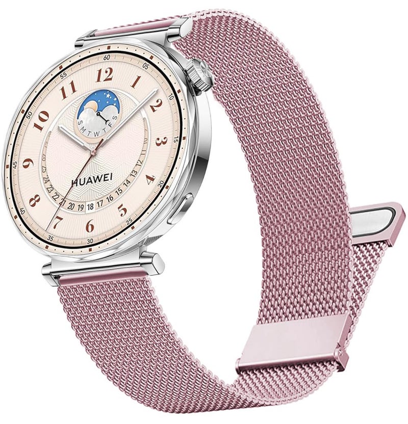 DEALELE Bands Compatible with Huawei Watch GT5 Pro 42mm / GT5 / GT4 41mm / Garmin Venu 3S / Fossil Women's Gen 6, 18mm Stainless steel Metal Milanese Magnetic Mesh Strap for Women Men, Rose pink - Image 1