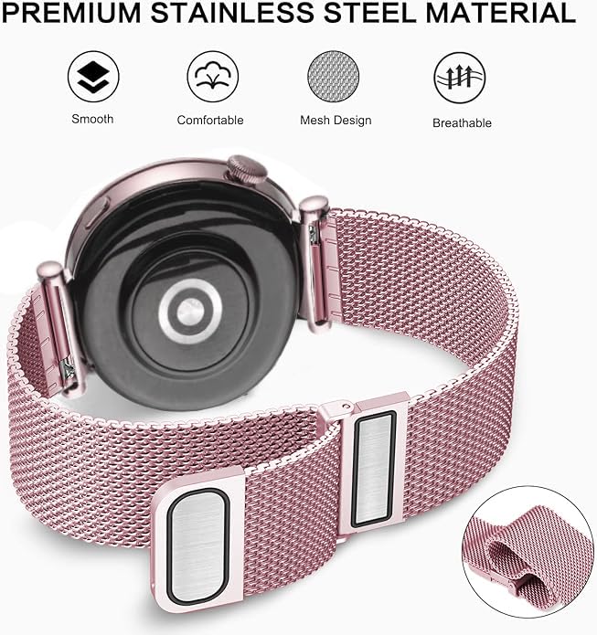 DEALELE Bands Compatible with Huawei Watch GT5 Pro 42mm / GT5 / GT4 41mm / Garmin Venu 3S / Fossil Women's Gen 6, 18mm Stainless steel Metal Milanese Magnetic Mesh Strap for Women Men, Rose pink - Image 2