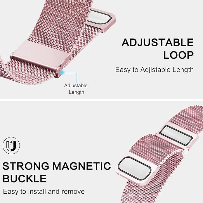 DEALELE Bands Compatible with Huawei Watch GT5 Pro 42mm / GT5 / GT4 41mm / Garmin Venu 3S / Fossil Women's Gen 6, 18mm Stainless steel Metal Milanese Magnetic Mesh Strap for Women Men, Rose pink - Image 3