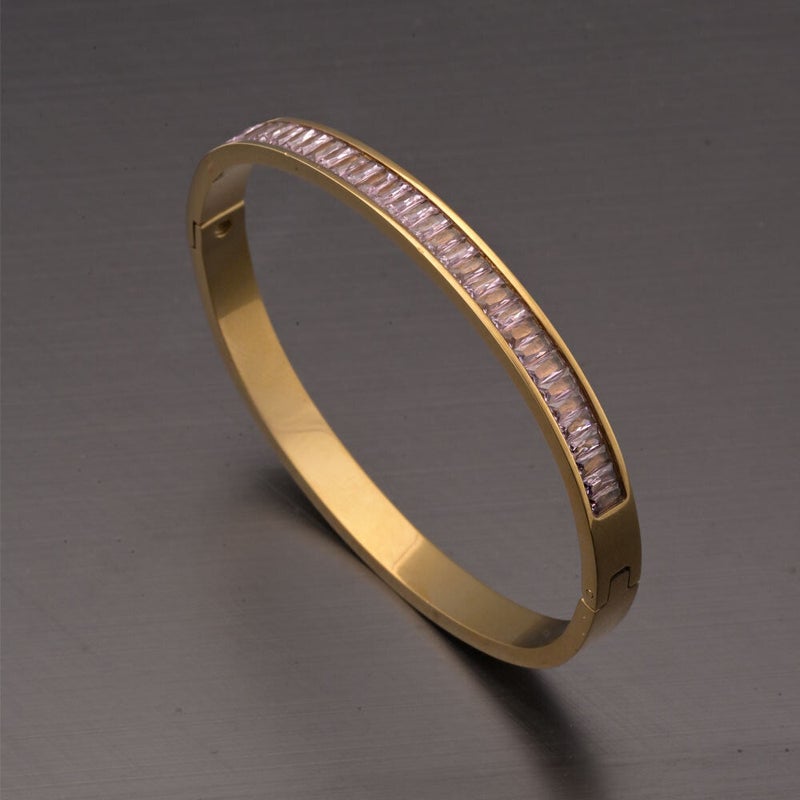 PALMONAS 18k Gold Tone Plated Pink Enchantment Bangle Bracelet
 for Women - Image 2