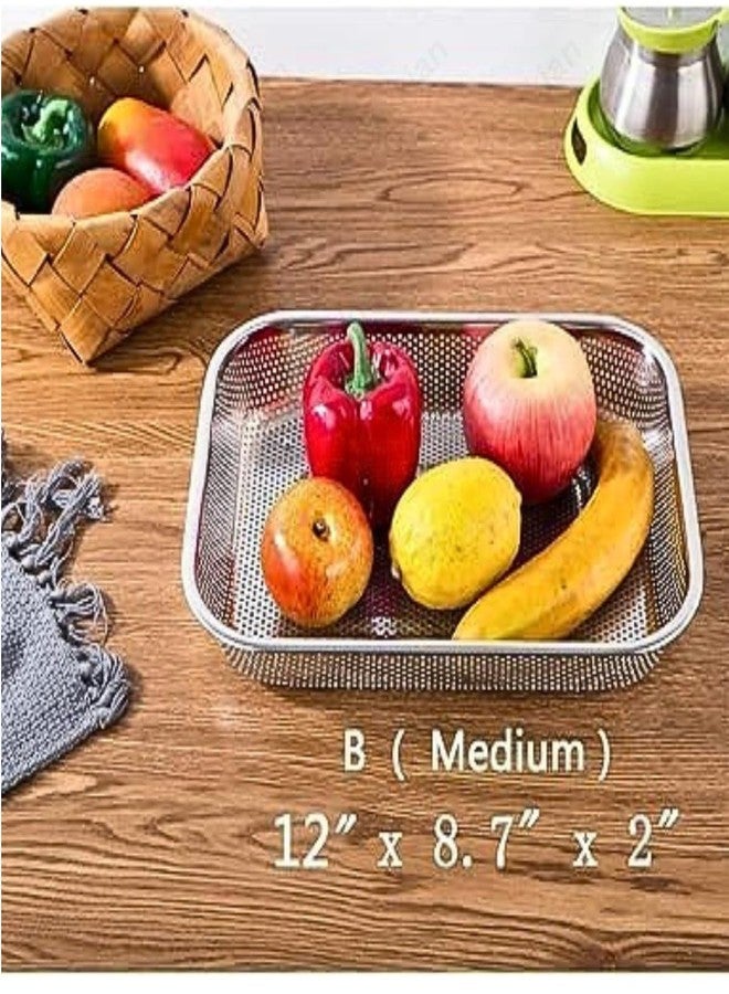 Kian Drain Basket Steel Big Drip Tray Kitchen Drying Stand Mesh Sink Rectangle Basket Mesh Fruits, Vegetable, Drainer Washer (Silver) (Pack of 1) - Image 2