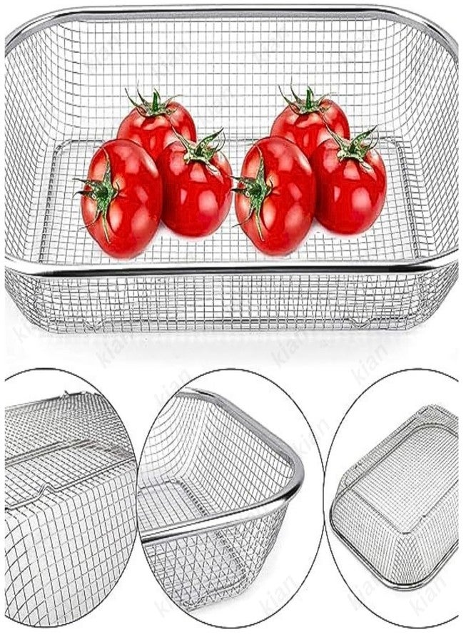 Kian Drain Basket Steel Big Drip Tray Kitchen Drying Stand Mesh Sink Rectangle Basket Mesh Fruits, Vegetable, Drainer Washer (Silver) (Pack of 1) - Image 5