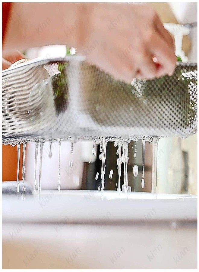 Kian Drain Basket Steel Big Drip Tray Kitchen Drying Stand Mesh Sink Rectangle Basket Mesh Fruits, Vegetable, Drainer Washer (Silver) (Pack of 1) - Image 4
