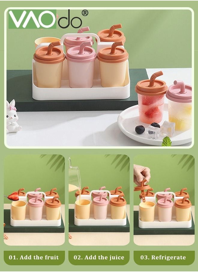 VAOdo - 6PCS Popsicle Molds Easy Release Ice Cream Molds Reusable BPA Free Ice Pop Maker With Storage Rack with Handle - Image 1