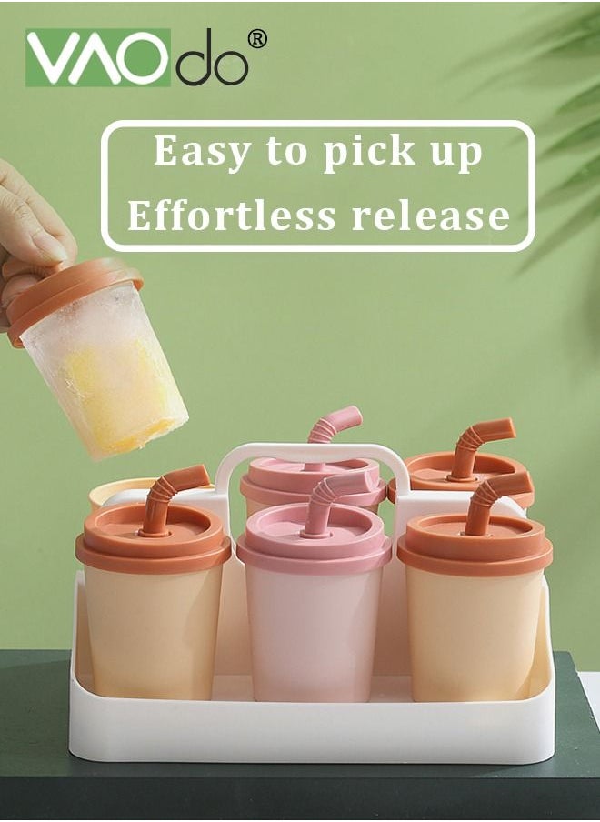 VAOdo - 6PCS Popsicle Molds Easy Release Ice Cream Molds Reusable BPA Free Ice Pop Maker With Storage Rack with Handle - Image 1