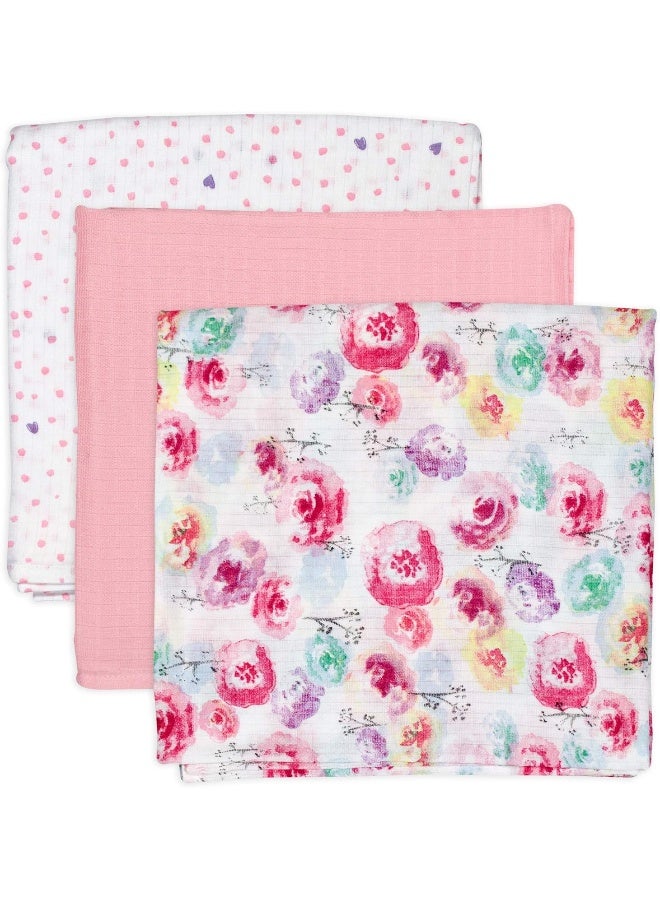 The Honest Company Honest Baby Clothing 3-Pack Organic Cotton Swaddle Blankets - pink - One size  - Image 1