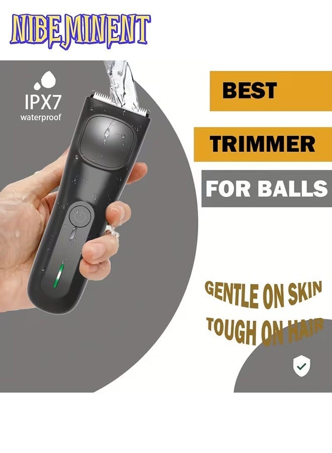 NIBEMINENT مُشَذِّب شعر العانة للرجال، ماكينة حلاقة شعر العانة العامة، مع مجموعة غطاء حماية 2، رأس شفرة سيراميك، ماكينة حلاقة جافة ورطبة، ماكينة حلاقة كهربائية مشحونة عبر USB، ماكينة قص الشعر، ماكينة حلاقة، مُشَذِّب شعر الساق، مُشَذِّب وجه الرجال بدون ألم، هدية سوداء خمسة - Image 2