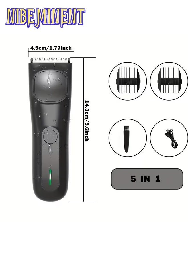 NIBEMINENT مُشَذِّب شعر العانة للرجال، ماكينة حلاقة شعر العانة العامة، مع مجموعة غطاء حماية 2، رأس شفرة سيراميك، ماكينة حلاقة جافة ورطبة، ماكينة حلاقة كهربائية مشحونة عبر USB، ماكينة قص الشعر، ماكينة حلاقة، مُشَذِّب شعر الساق، مُشَذِّب وجه الرجال بدون ألم، هدية سوداء خمسة - Image 4
