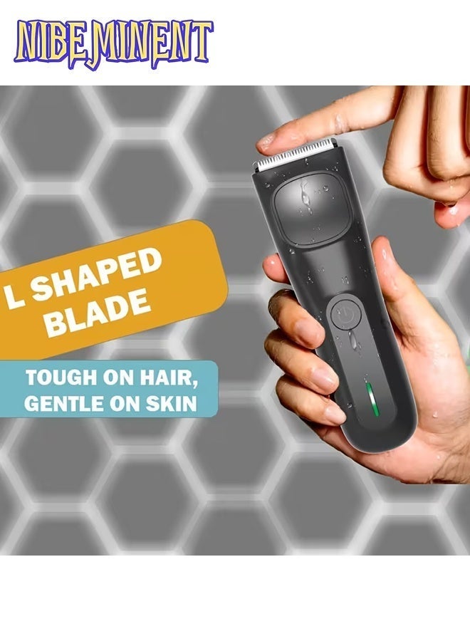 NIBEMINENT مُشَذِّب شعر العانة للرجال، ماكينة حلاقة شعر العانة العامة، مع مجموعة غطاء حماية 2، رأس شفرة سيراميك، ماكينة حلاقة جافة ورطبة، ماكينة حلاقة كهربائية مشحونة عبر USB، ماكينة قص الشعر، ماكينة حلاقة، مُشَذِّب شعر الساق، مُشَذِّب وجه الرجال بدون ألم، هدية سوداء خمسة - Image 4