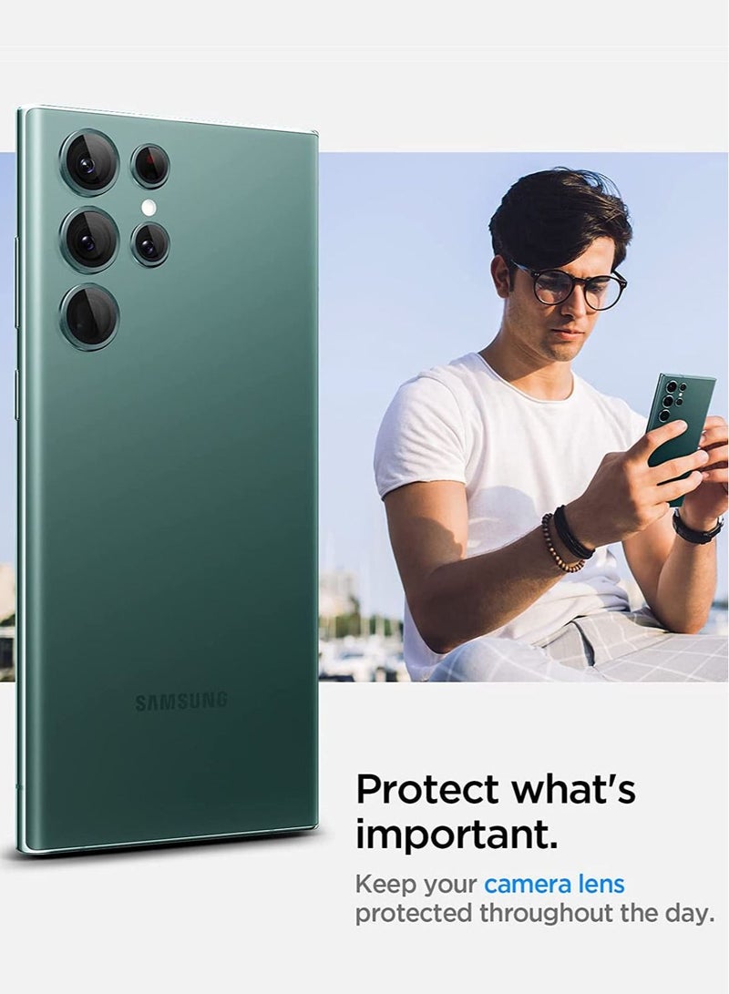 Spigen Glastr Ez Fit Optik Pro for Samsung Galaxy S22 Ultra Camera Lens Protector (2 Pack) - Green - Image 5