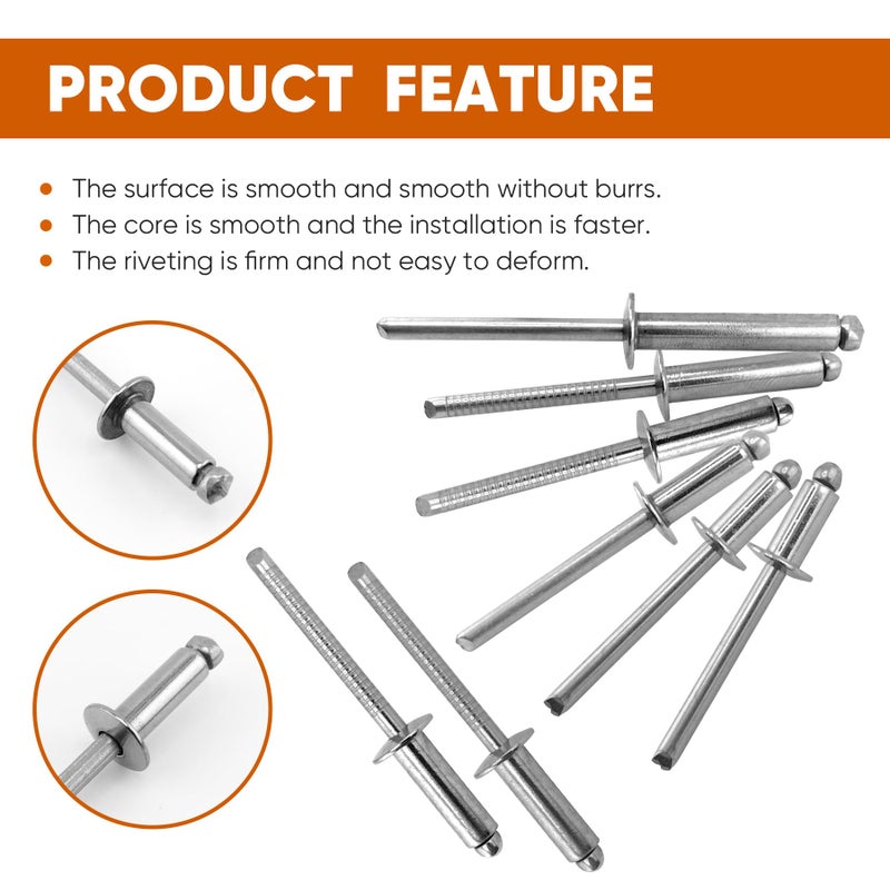 ALLCLEAN 50 Pcs 1/4" x 1/2" Stainless Steel Blind Pro Rivets,6.4 x 12mm Pop Rivets,Stainless Steel Grip and Stainless Steel Mandrel - Image 4