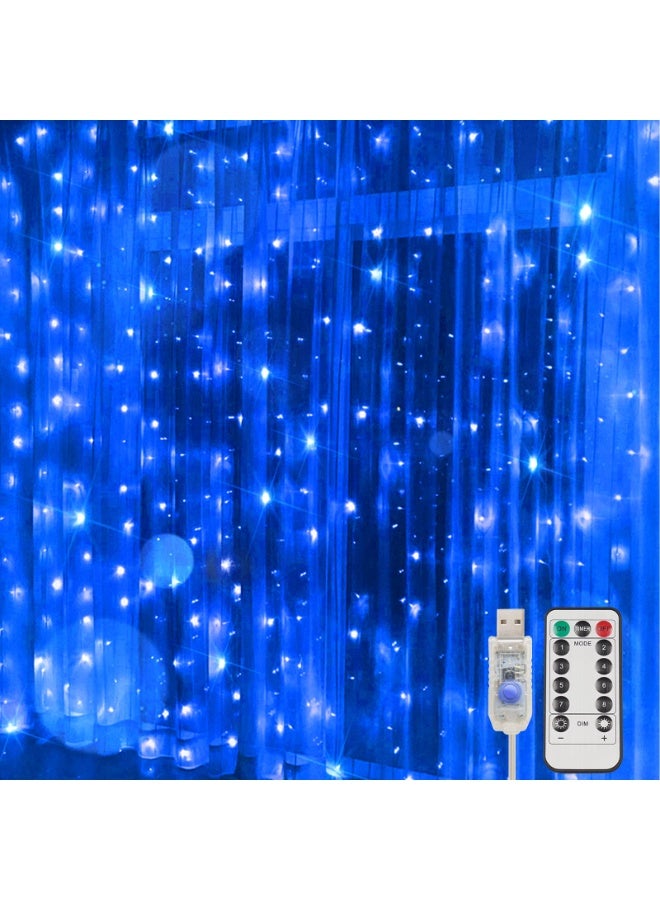 سولاكان ستارة إضاءة زرقاء 3×3 متر، 300 لمبة LED، مع جهاز تحكم عن بُعد، تعمل عبر USB، 8 أوضاع إضاءة، إضاءة زرقاء لتزيين غرف النوم والحفلات والمنزل - Image 1