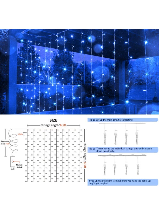 سولاكان ستارة إضاءة زرقاء 3×3 متر، 300 لمبة LED، مع جهاز تحكم عن بُعد، تعمل عبر USB، 8 أوضاع إضاءة، إضاءة زرقاء لتزيين غرف النوم والحفلات والمنزل - Image 4