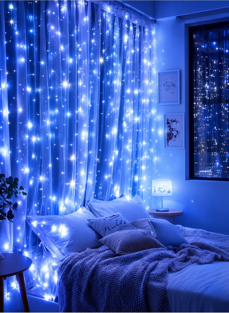 Solerconm 3×3M Blue Curtain String Lights, 300 LED Fairy Lights with Remote Control, USB Powered, 8 Lighting Modes, Blue Curtain Lights for Bedroom, Wedding, Party & Home Decor - Image 5