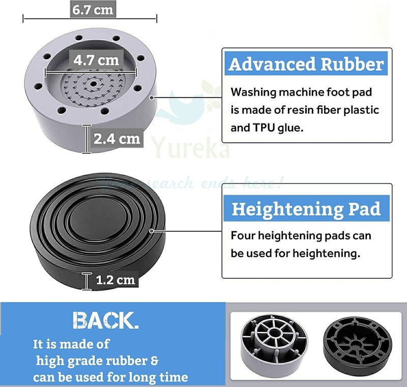 KEJTRA KEJTRA 4 Pices MultiPurpose Anti Vibration Pads for Washing Machine Feet with Tank Tread Grip for Washer and Dryer Protects Laundry Room Floor for Home Appliances  - Image 4