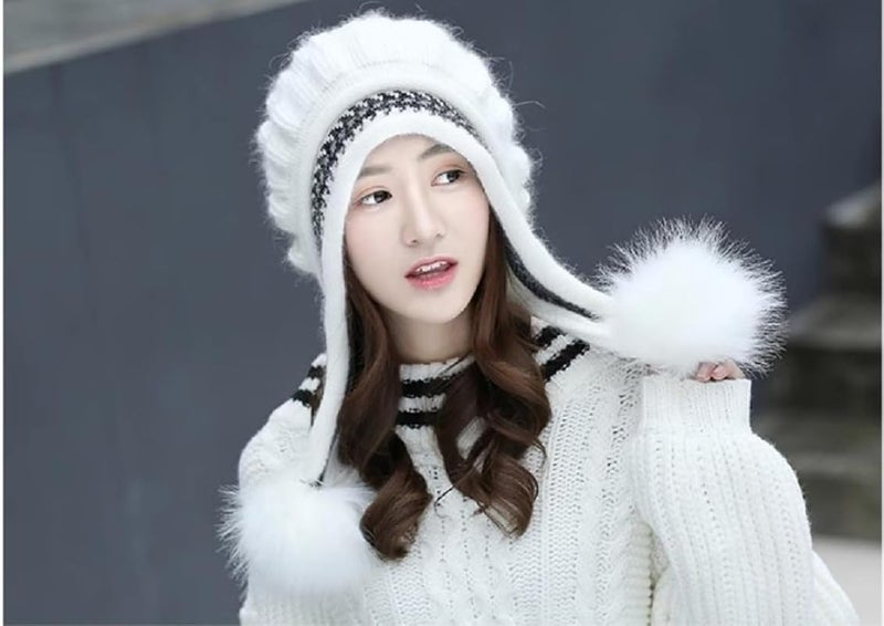 قبعة شتوية من الصوف المخملي الناعم للنساء، قبعة أنيقة مع بوم بوم، مقاومة للثلج، مثالية للأنشطة الخارجية للفتيات والسيدات