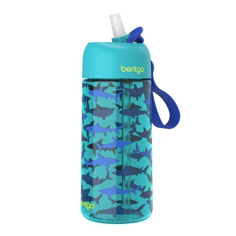 Bentgo Kids Water Bottle - Leak-Proof, Durable Tritan, BPA-Free 15 oz. Cup for Kids/Toddlers Ages 3+ - Flip-Up Straw & Dishwasher Safe for School, Sports, Daycare & Camp (Sharks) - Image 1