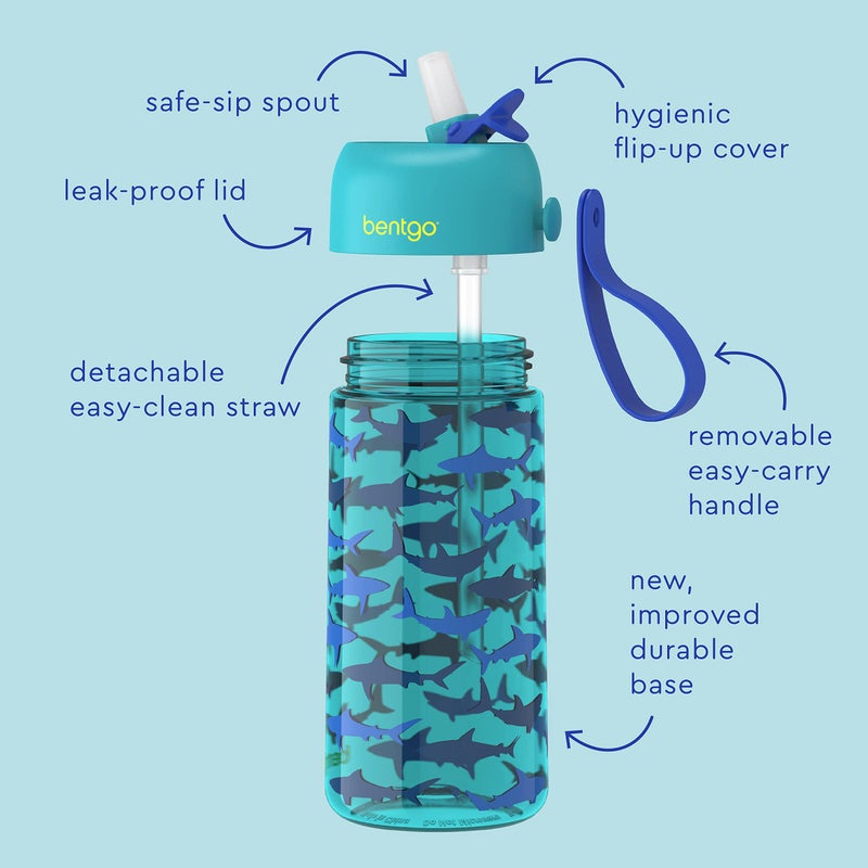 Bentgo Kids Water Bottle - Leak-Proof, Durable Tritan, BPA-Free 15 oz. Cup for Kids/Toddlers Ages 3+ - Flip-Up Straw & Dishwasher Safe for School, Sports, Daycare & Camp (Sharks) - Image 3