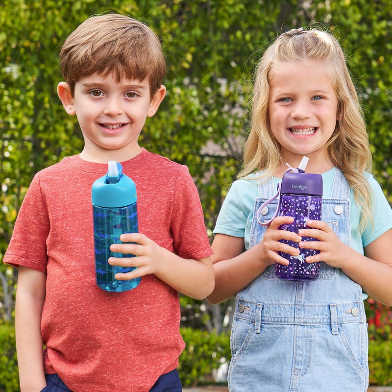 Bentgo Kids Water Bottle - Leak-Proof, Durable Tritan, BPA-Free 15 oz. Cup for Kids/Toddlers Ages 3+ - Flip-Up Straw & Dishwasher Safe for School, Sports, Daycare & Camp (Sharks) - Image 2