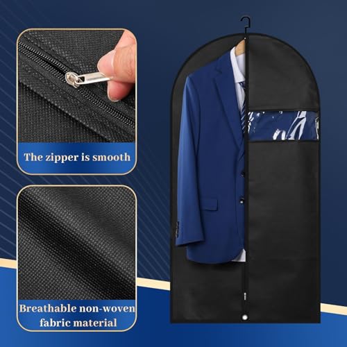 Lzerking Premium Garment Bag 8-Pack, 43 Inch Garment Bags for Hanging Clothes, Suit Bags for Travel with Clear Window, Sweater, Coat & Suit Storage - Image 2