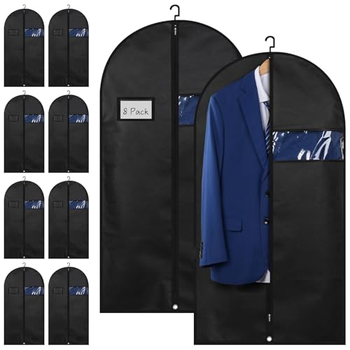 Lzerking Premium Garment Bag 8-Pack, 43 Inch Garment Bags for Hanging Clothes, Suit Bags for Travel with Clear Window, Sweater, Coat & Suit Storage - Image 1