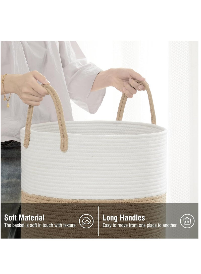 Large Laundry Basket, 58L Tall Woven Rope Storage Basket with Handle, Laundry Hamper for Blanket, Toys, Dirty Clothes in Living Room, Bathroom, Bedroom (Brown)  - Image 3