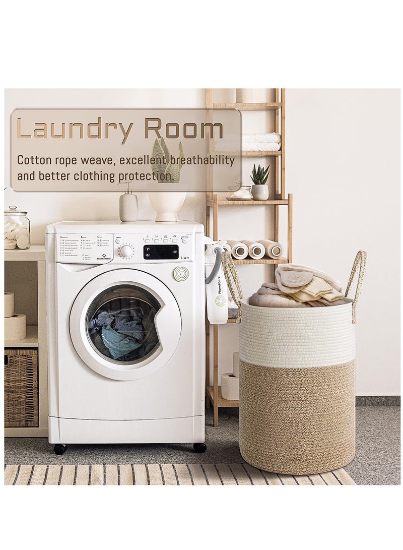 Large Laundry Basket, 58L Tall Woven Rope Storage Basket with Handle, Laundry Hamper for Blanket, Toys, Dirty Clothes in Living Room, Bathroom, Bedroom (Brown)  - Image 5